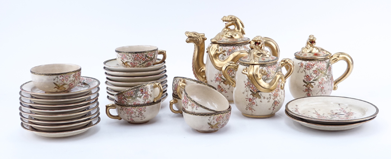 Twenty Nine (29) Piece Japanese Satsuma Hand Painted Porcelain Tea Set.