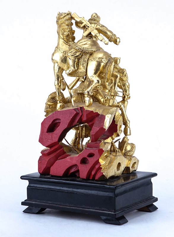 Chinese Giltwood Carved Group, Figures on Horseback.
