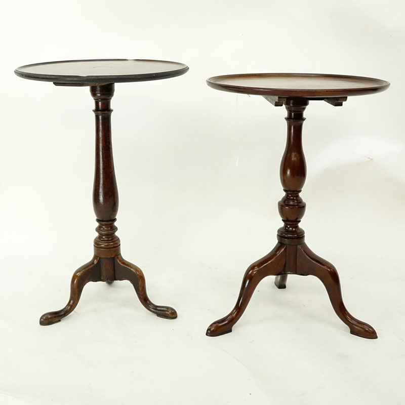Grouping of Two (2): Queen Anne Walnut Tilt Top Table, Queen Anne Walnut Pedestal Table.