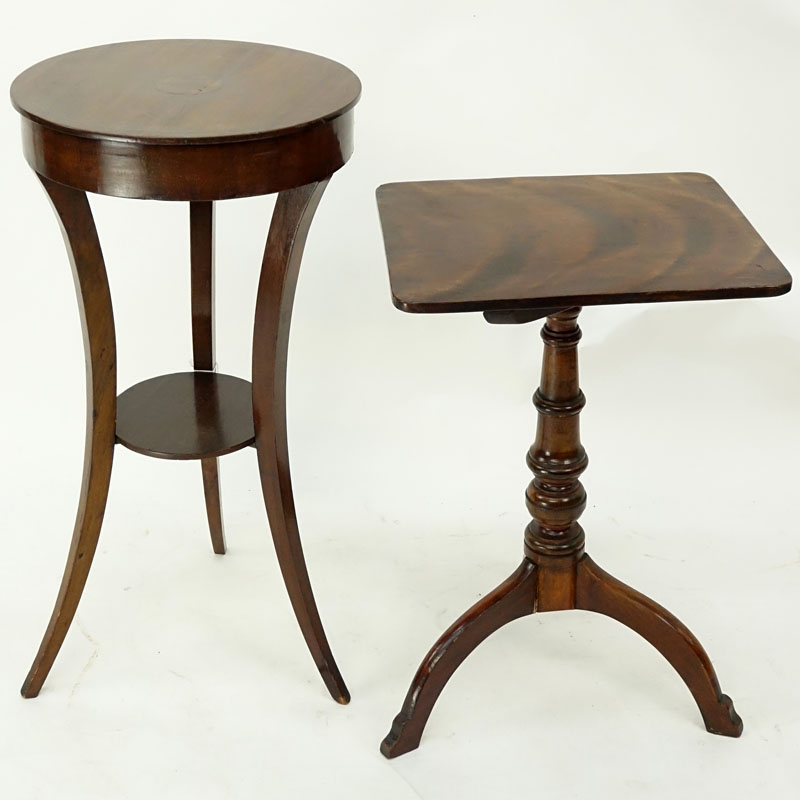 Grouping of Two (2): Sheraton Round Side Table and Antique Mahogany Rectangular Pedestal Table.