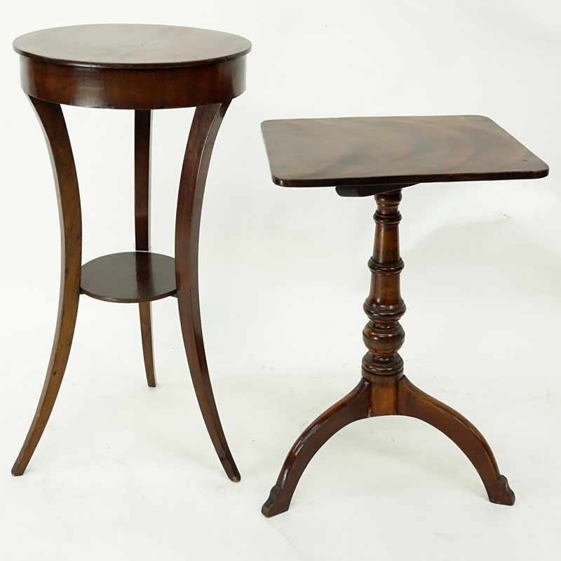 Grouping of Two (2): Sheraton Round Side Table and Antique Mahogany Rectangular Pedestal Table.