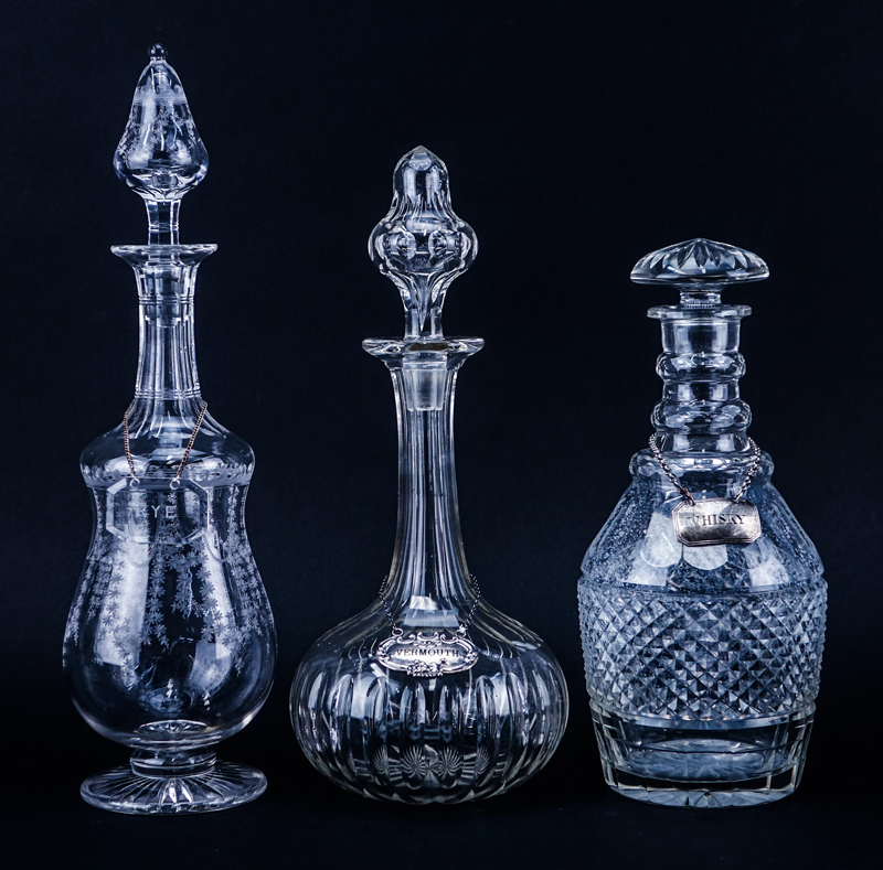 Grouping od Five (5) Antique Cut Crystal Decanters all with Tags.