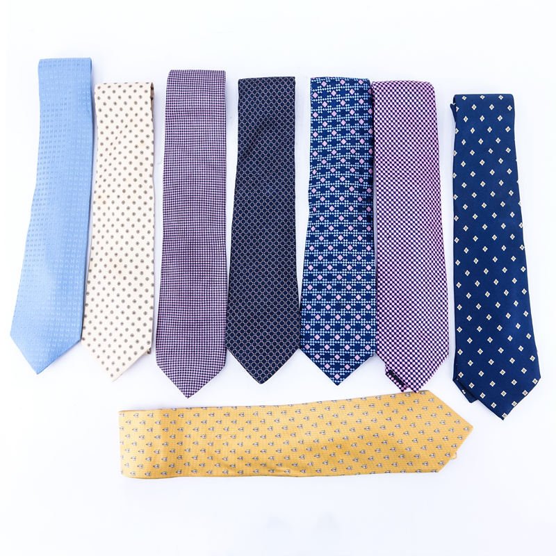 Lot of Eight (8) Designer Silk Ties. Include makers such as Harrods, Bergdorf Goodman, and Brioni.