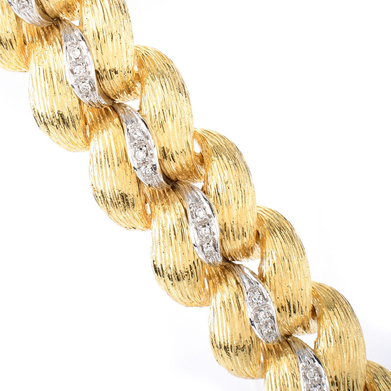 Vintage Italian 18 Karat Brushed Yellow Gold and .50 Carat Round Brilliant Cut Bracelet. Italian hallmark.