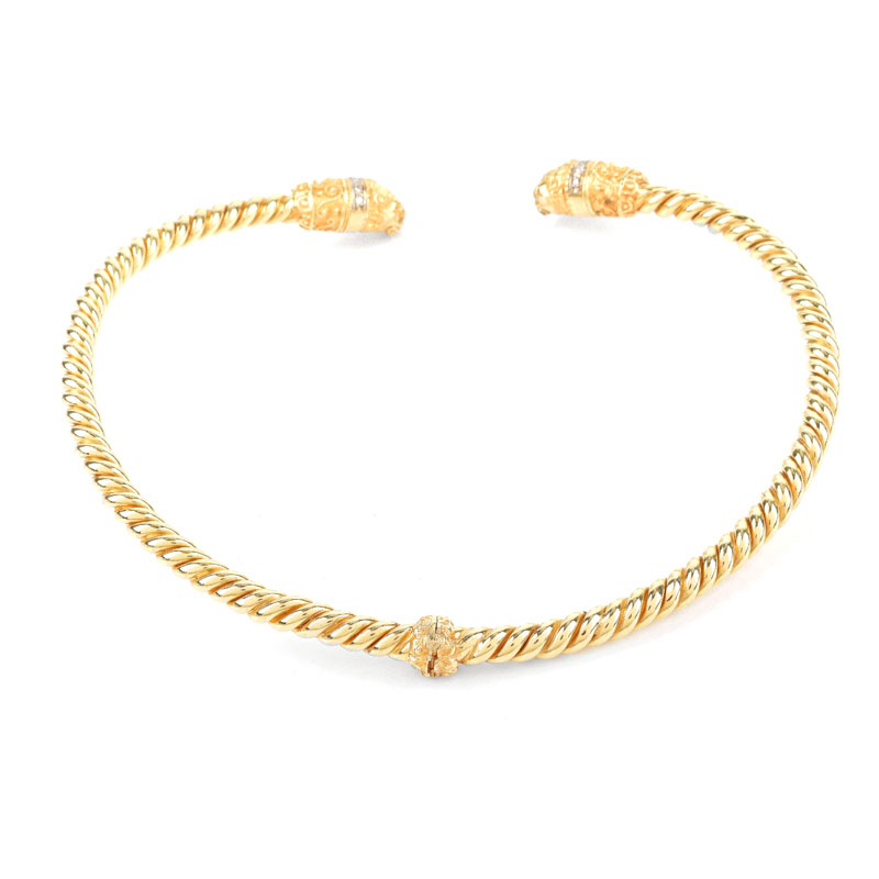 Vintage 18 Karat Yellow Gold Hinged Lion Head Choker Necklace Accented with Round Brilliant Cut Diamonds and Rubies.