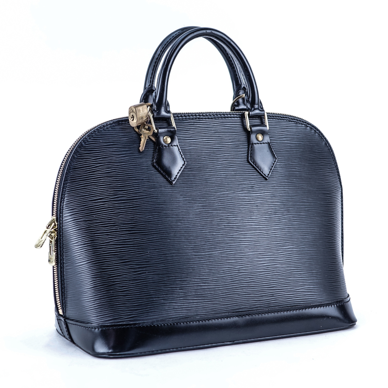Louis Vuitton Black Epi Leather Alma PM Handbag.