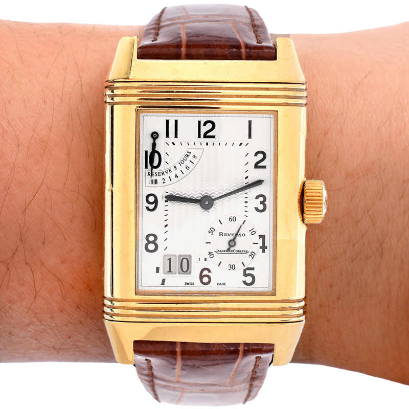 Man's Vintage Jaeger Le Coultre 18 Karat Yellow Gold Reverso Automatic 8 Day Power Reserve Model 240.