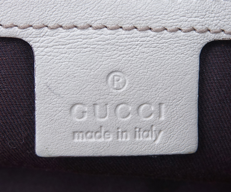 Gucci Beige Supreme Monogram Canvas And Leather Positano PM Tote.