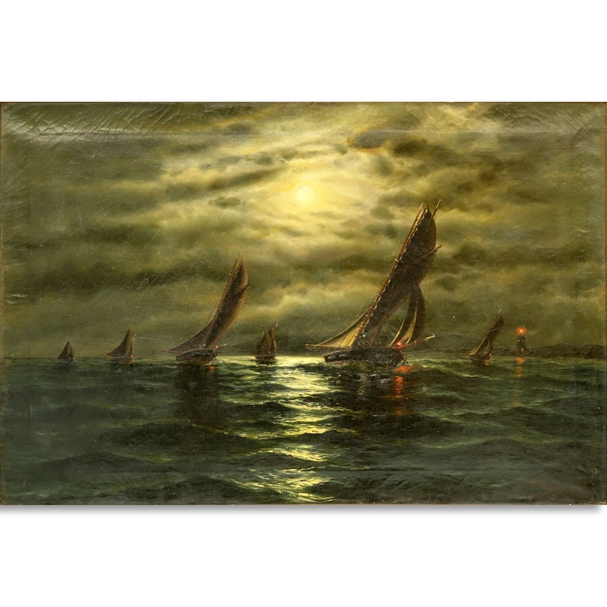 Richard De Ribcowsky, Bulgarian/American (1880 - 1936) Oil on canvas "Moonlight Sail". Signed lower right.