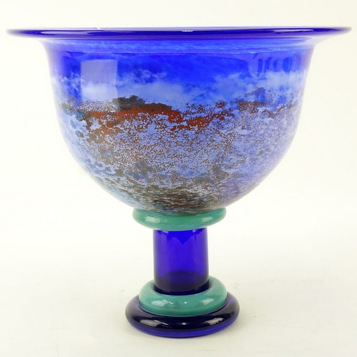 Large Kosta Boda Art Glass Compote by Kjell Engman. Signed and original sticker label attached.