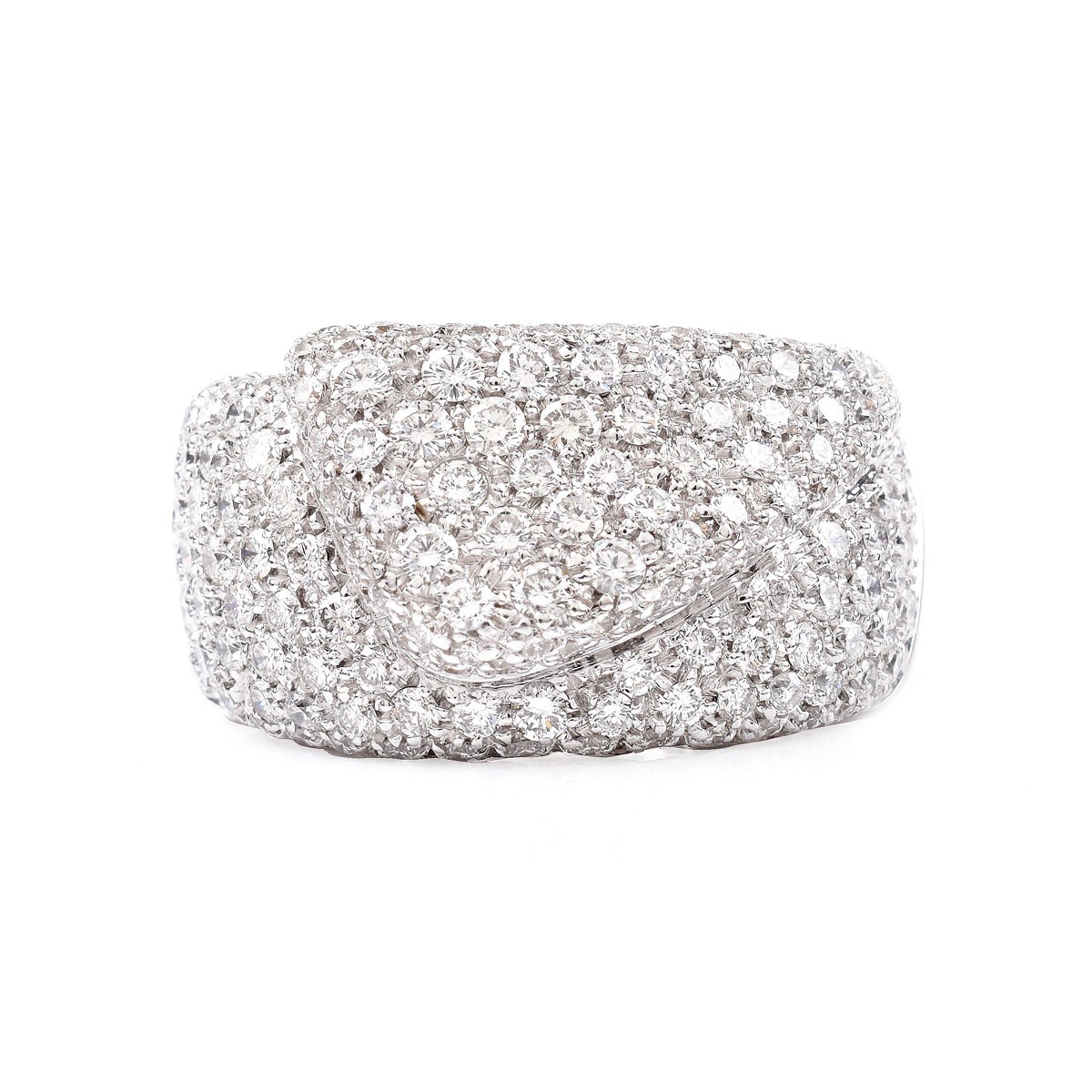 Contemporary Approx. 3.50 Carat Pave Set Round Brilliant Cut Diamond and 18 Karat White Gold Dinner Ring.