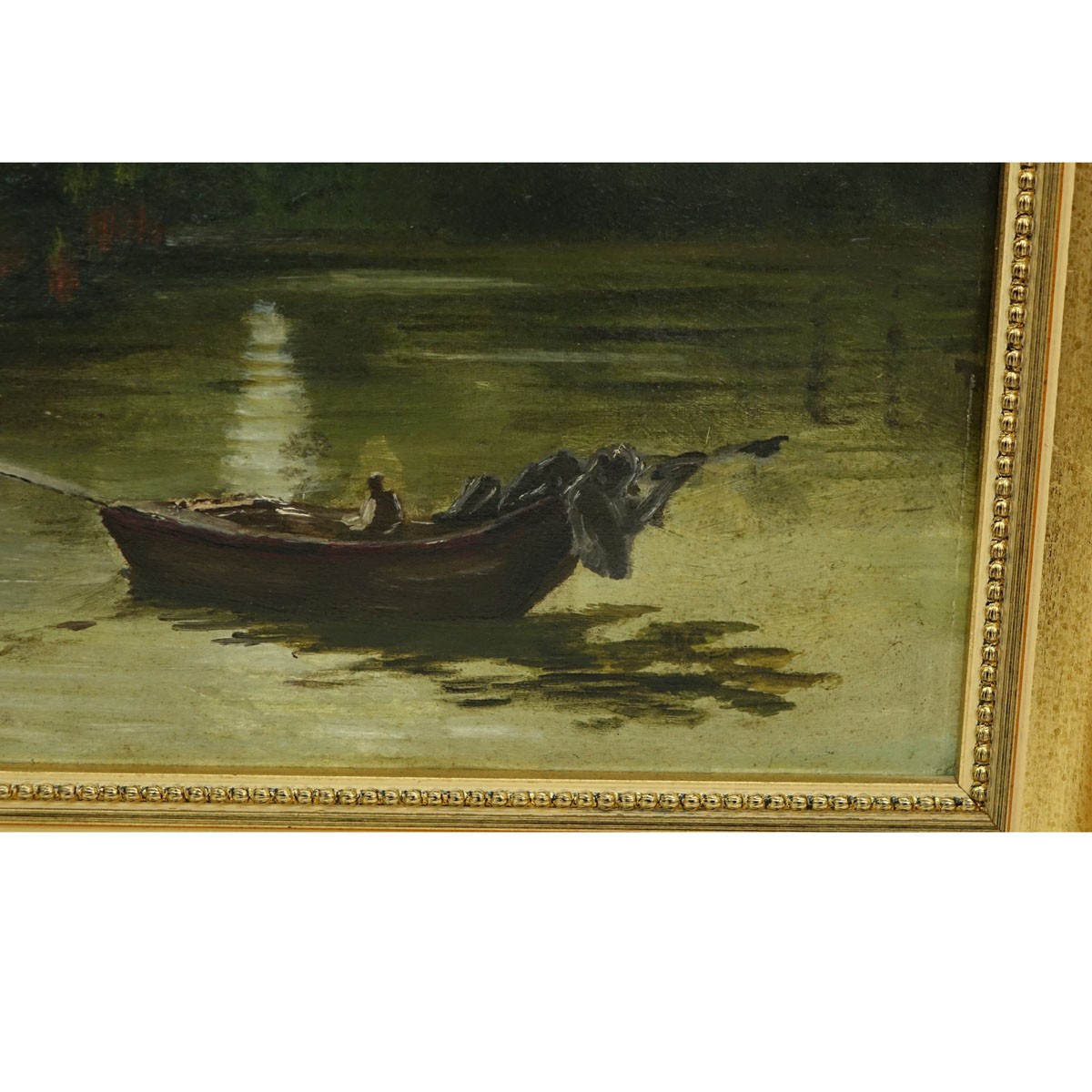 19/20th Century Egyptian School Oil on Board, Paddle Boat in Open Water, Unsigned. Some spotting, small scuffs line.