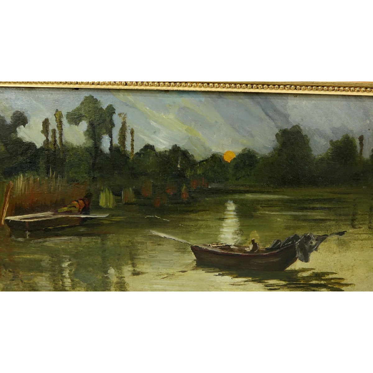 19/20th Century Egyptian School Oil on Board, Paddle Boat in Open Water, Unsigned. Some spotting, small scuffs line.