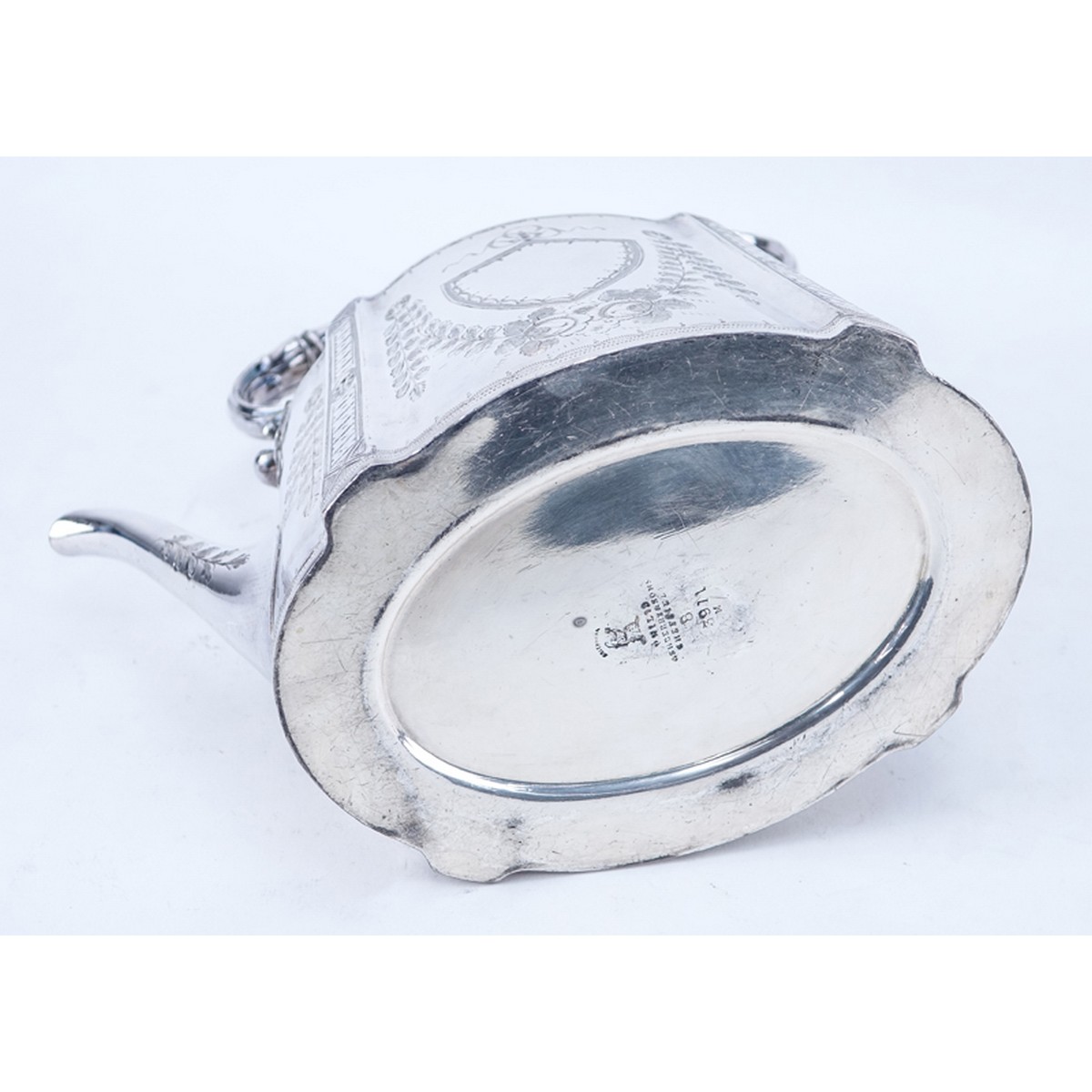 Grouping of Two (2): Philip Ashbury & Sons Sheffield Silver Plate Tea Pot, English Silver Plate Tea Pot with Warming Stand. Each marked on base, English tea pot has hallmarks to base.