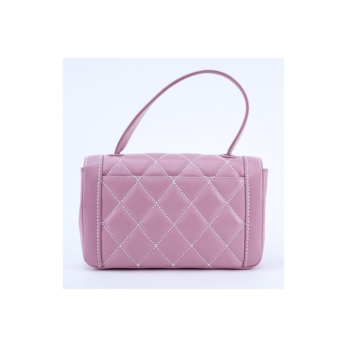 Chanel Light Pink Thick Quilted Leather Top Handle Rectangular Bag. Gold tone hardware, the interior of white monogram fabric with zippered and patch pockets.