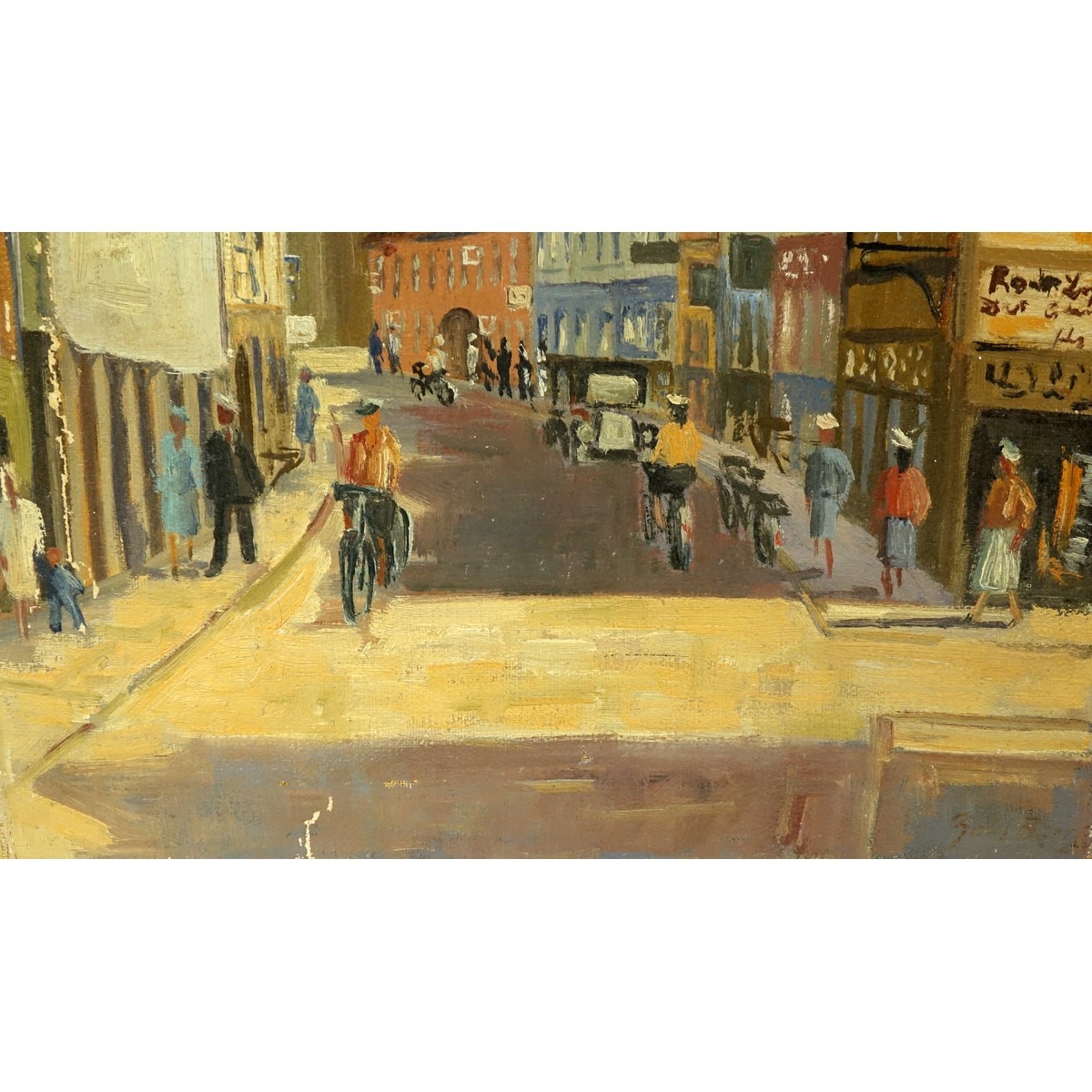 Zoma Baitler, Uruguayan  (1908 - 1994) Oil on Canvas, Street Scene, Signed Lower Right. Paint loss, wear to edges and corners.