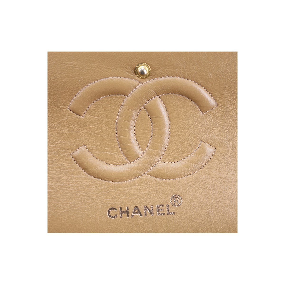 Chanel Dark Beige Quilted Leather Classic Double Flap 26 Handbag. Gold tone hardware, matching leather interior with patch and zippered pockets.