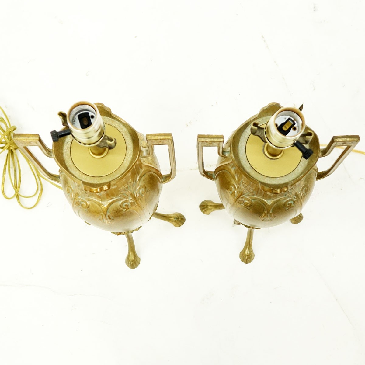 Pair of Art Nouveau Style Gilt Brass Lamps. Good condition.