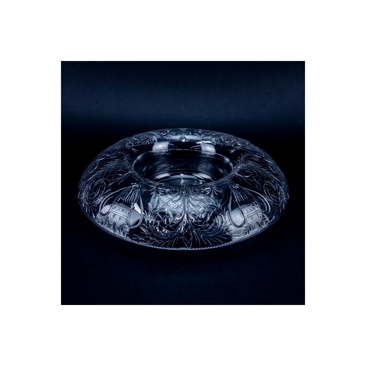 Hawkes Style Round Crystal Bowl. Typical scuffs on underside from display.