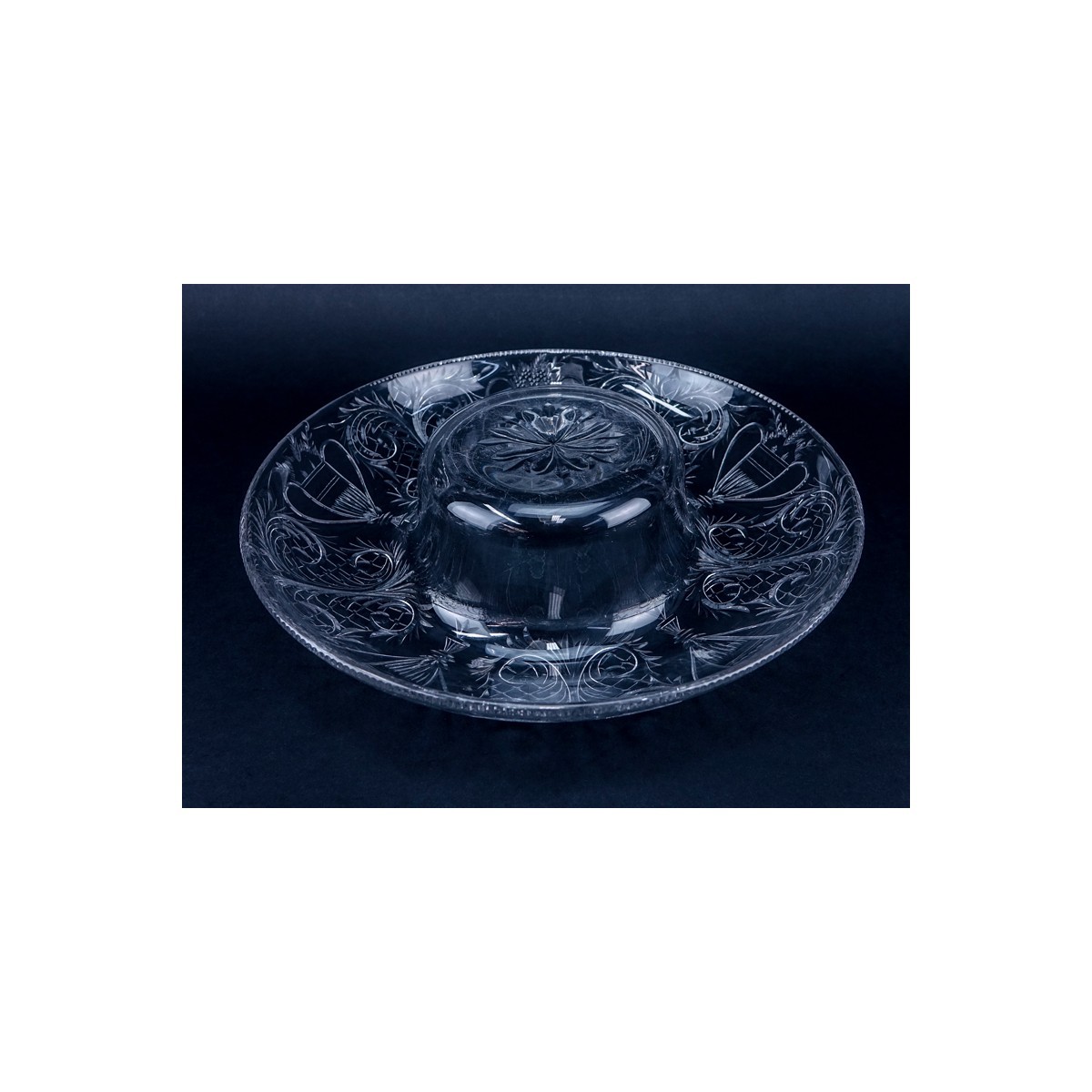 Hawkes Style Round Crystal Bowl. Typical scuffs on underside from display.