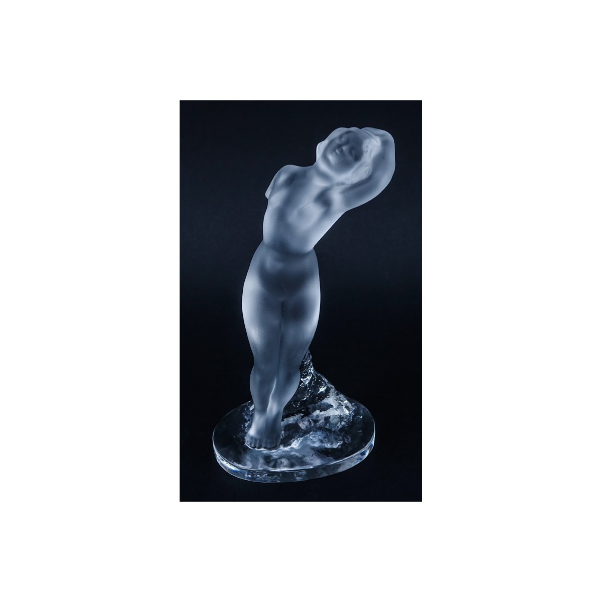 Group of Three (3): Lalique Nude Figurine, Zsolnay Eosin Tulip Pottery Candlestick, and Cameo Glass Vase. All signed appropriately.