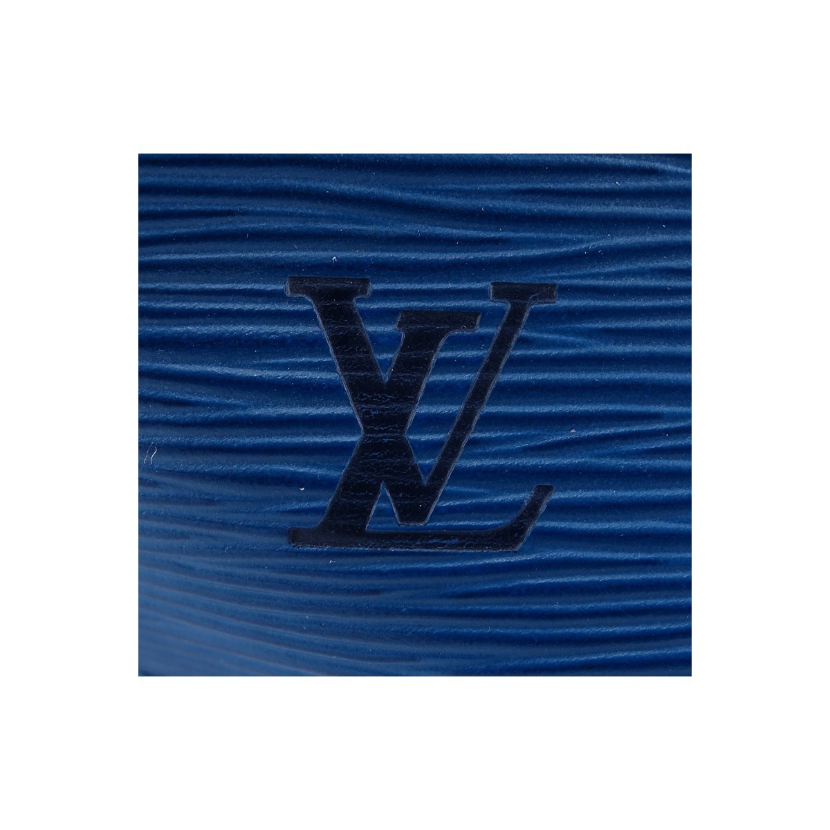 Louis Vuitton Blue/Black Epi Leather Noe Bicolor PM Bag. Golden brass hardware, blue suede interior, black strap and drawstring.