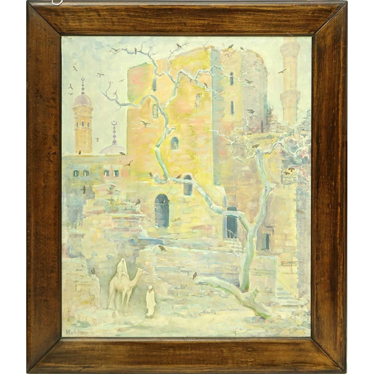 Orientalist Oil On Canvas, Architecture Scene in Cairo, Signed Lower Left. Inscribed on frame en verso.