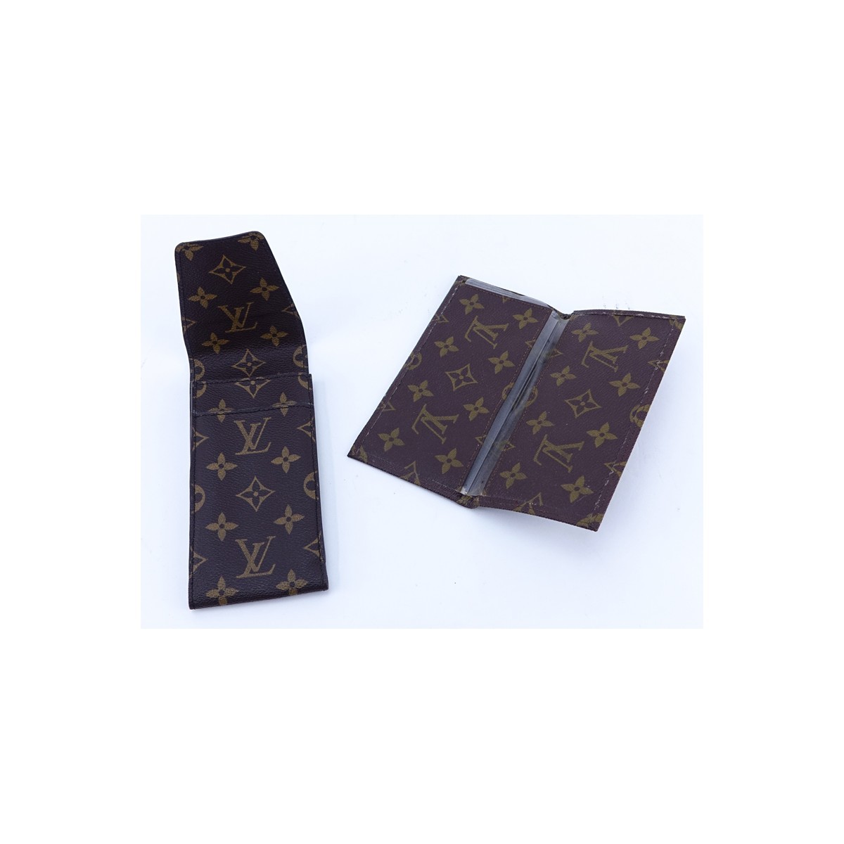 Two (2) Louis Vuitton Brown Monogram Coated Canvas Accessories. Includes checkbook holder and eyeglass case.