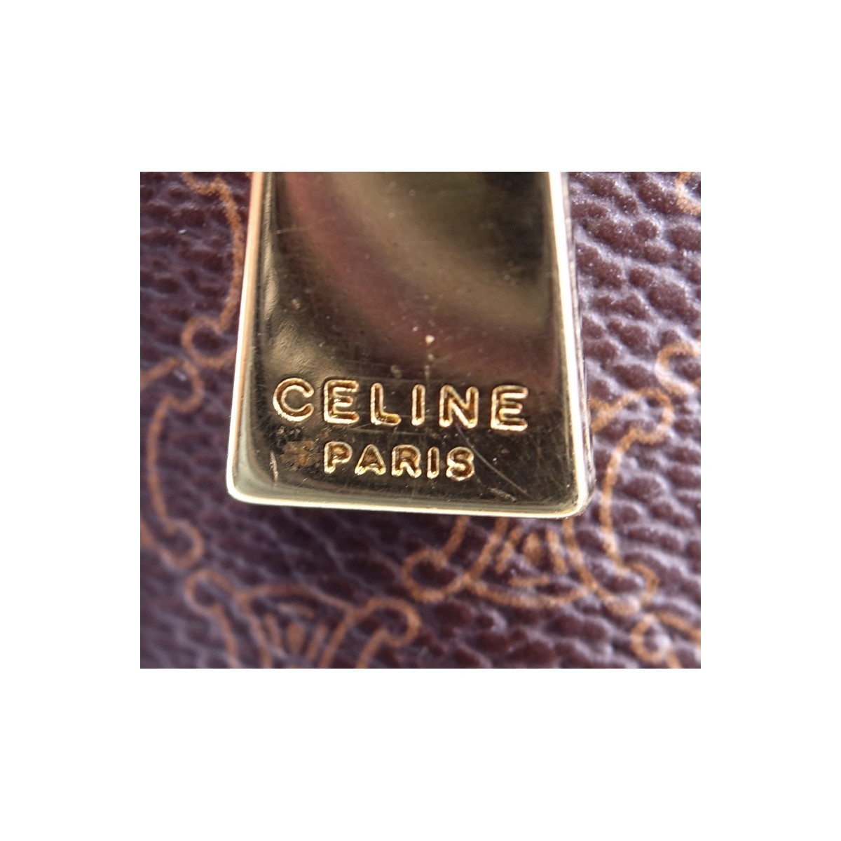 Celine Brown Macadame Coated Canvas Vintage Toiletry Pouch. Gold tone hardware, leather interior with zippered pockets.