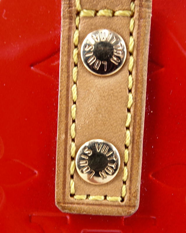 Louis Vuitton Flashy Red Monogram Vernis Reade PM Handbag. Golden brass hardware, red canvas interior with zippered pocket, vachetta handles.