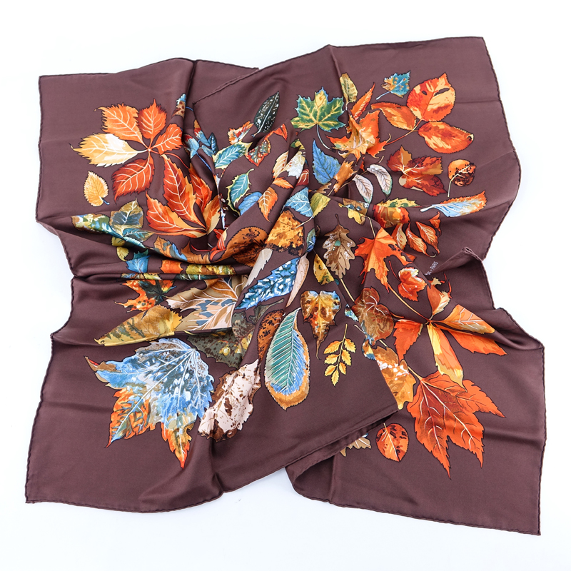 Hermes Silk Scarf "Leaves". Labeled appropriately.