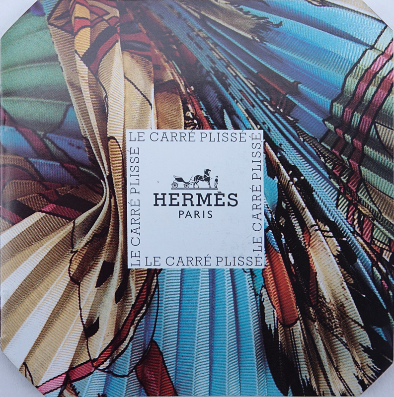 Hermes Multi-Colored Silk "Cavalier Francais" Pleated Scarf. In box with How To instructions.
