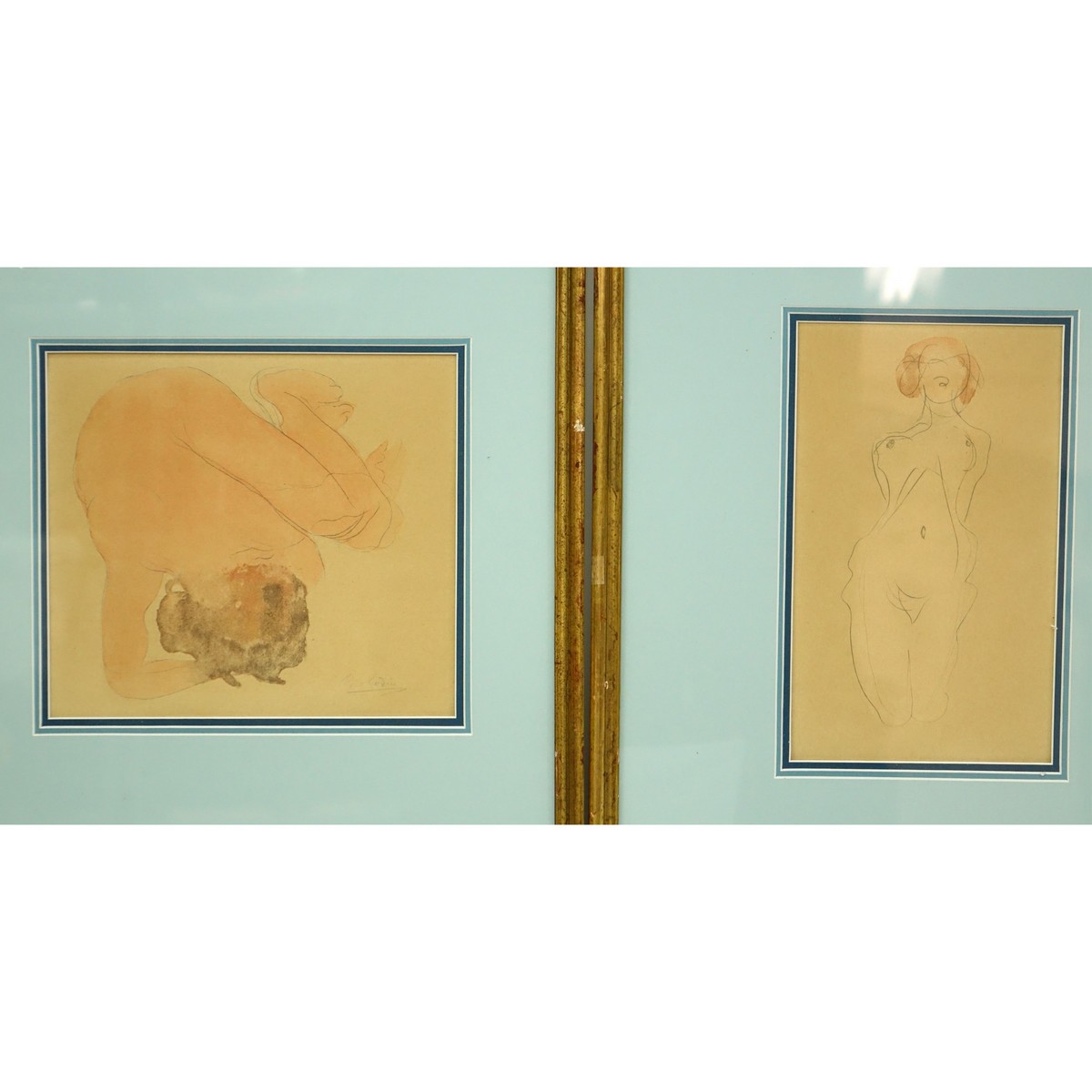 after: Auguste Rodin, French (1840 - 1917) Five (5) Color lithographs "Nudes". Probably circa 1920's.