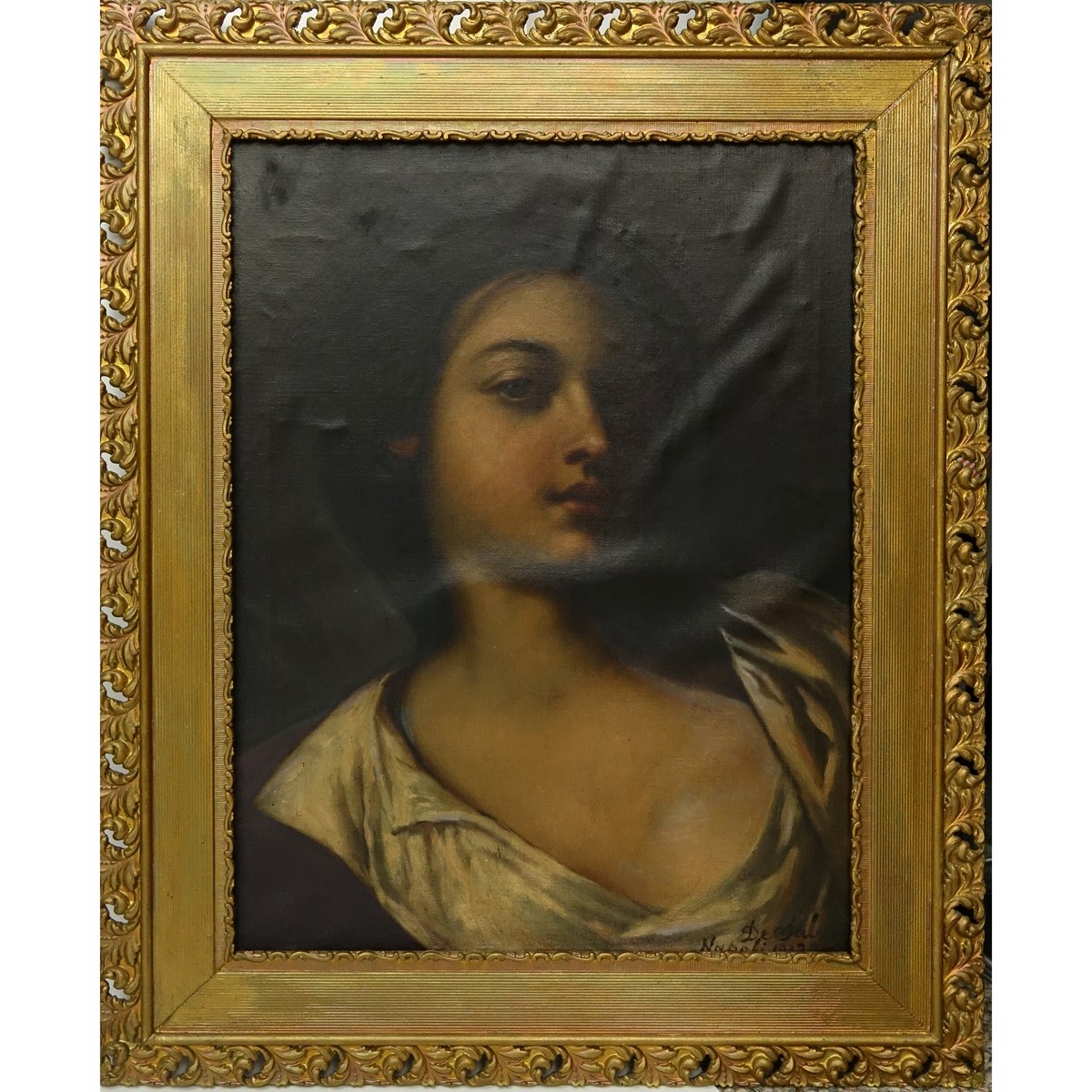 M A De Salvin, Italian (19/20th C) Oil on Canvas, Portrait of a Young Girl, Signed: De Salvin Napoli and Dated 1912 (Lower Right). Conserved condition, in-painting, relined.