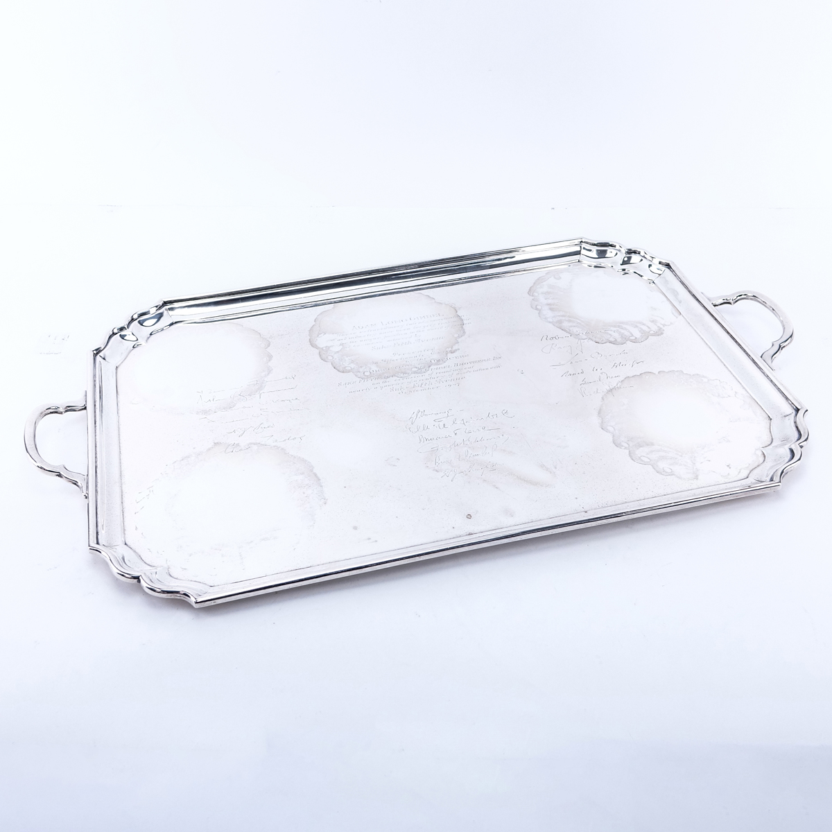 20th Century Ensko New York Sterling Silver Tray. Engraved with inscription.