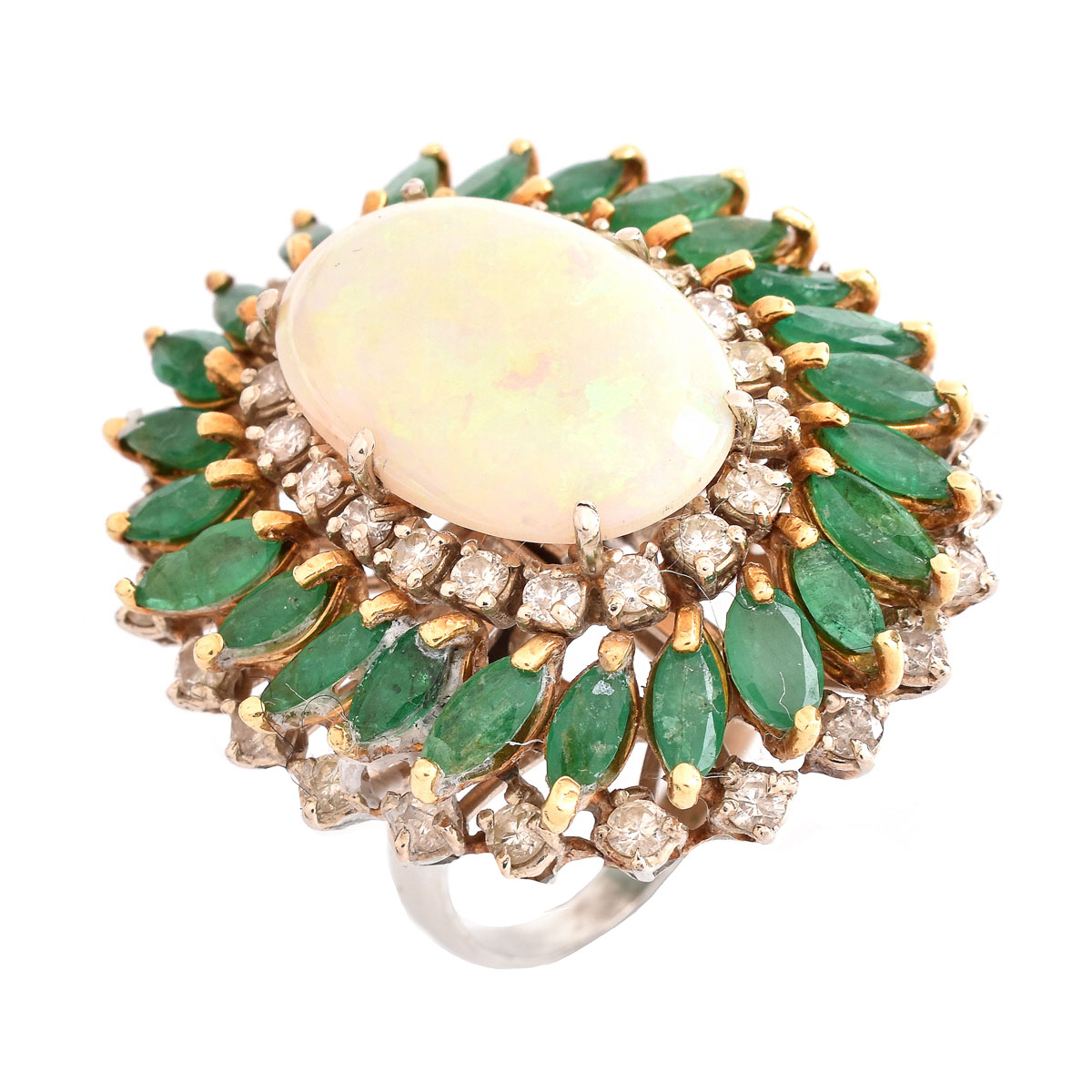 Vintage Oval Cabochon Opal, Marquise Cut Emerald, Round Brilliant Cut ...