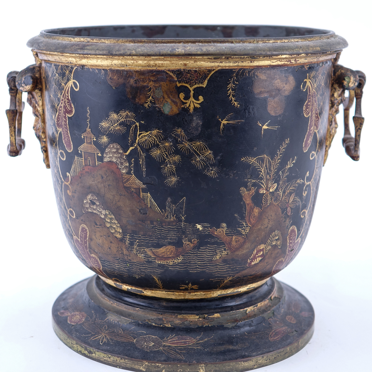 Antique style Toleware Cachepot With Chinese Motif. Unsigned.