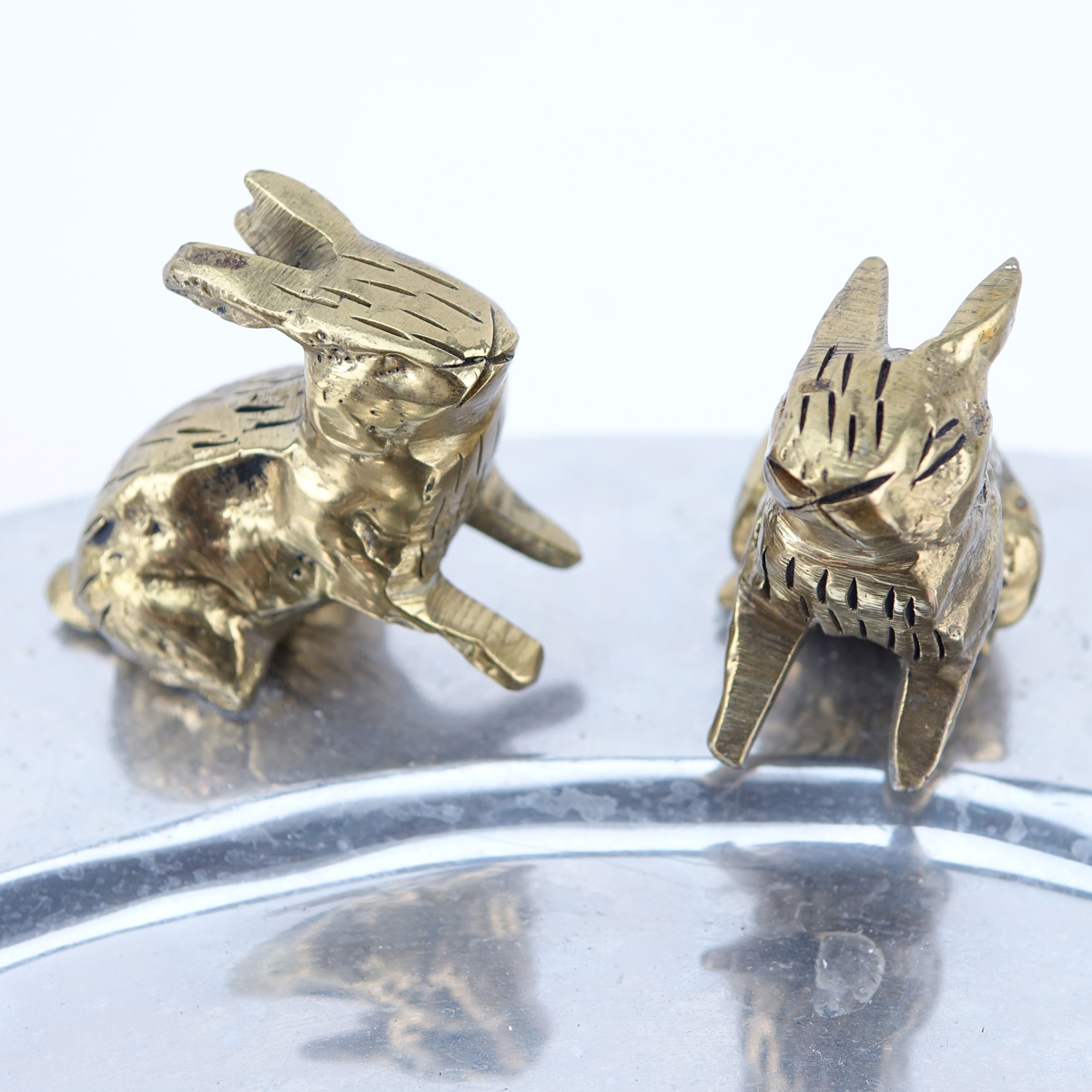 Two (2) Mexican Pewter Trays With Applied Brass Animals. Labeled Hecho En Mexico.