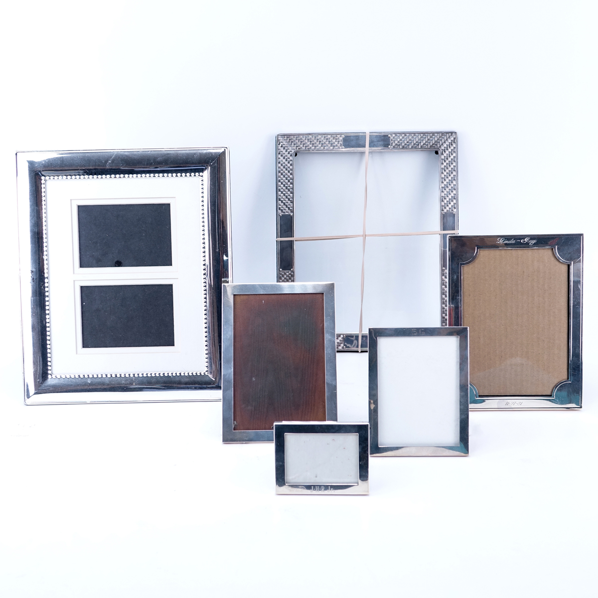 Six (6) Vintage Sterling Silver Frames. Various sizes, various makers.