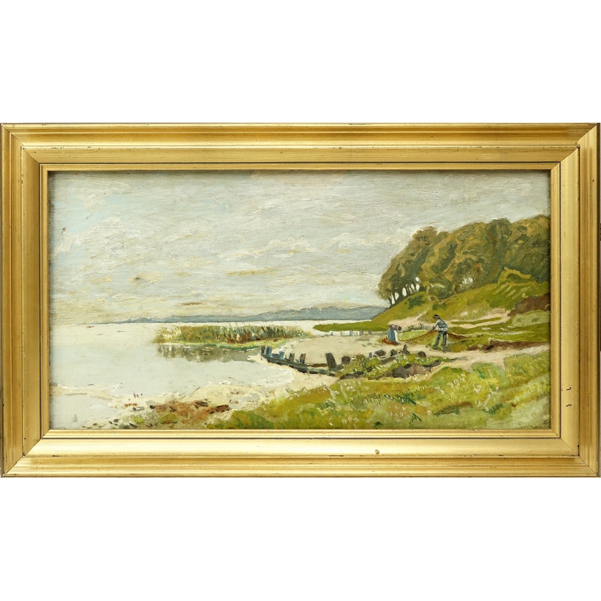 In The Style Of Charles Francois Daubigny, French (1817 - 1878). Oil painting on board "Waterside".