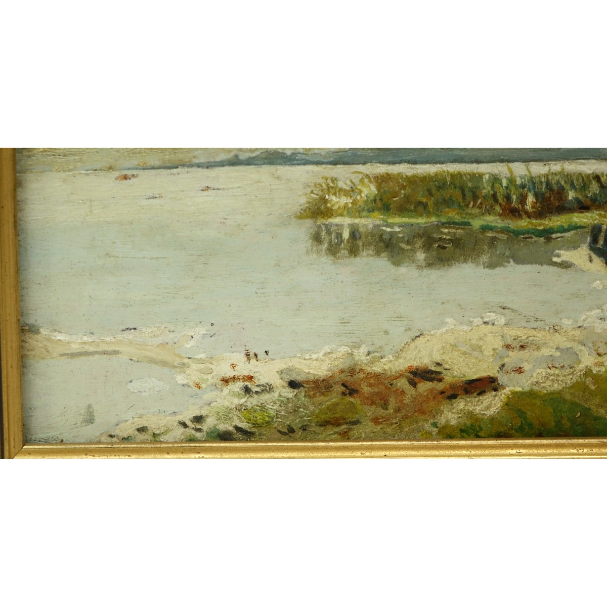 In The Style Of Charles Francois Daubigny, French (1817 - 1878). Oil painting on board "Waterside".