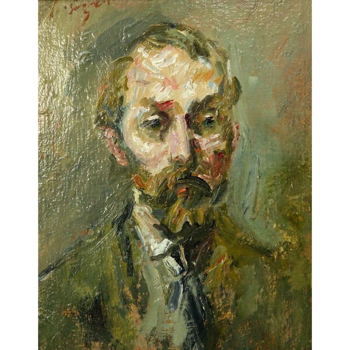 Impressionist School Oil On Canvas Laid On Board "Portrait". Indistinctly signed upper left.