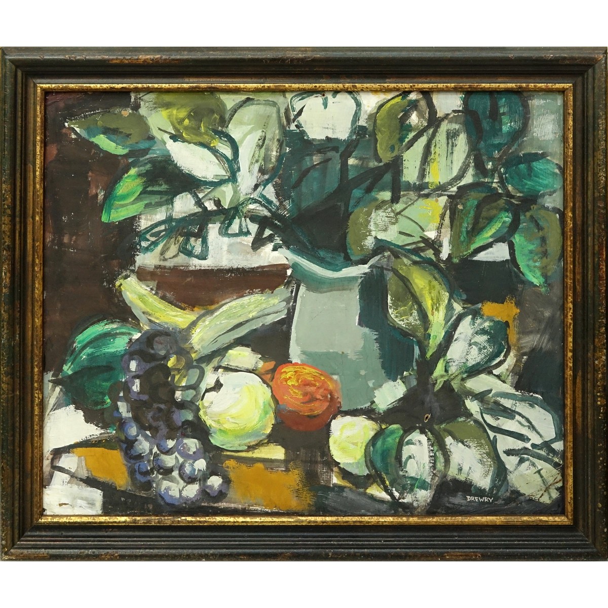 Marguerite Drewry, American (20th C) Oil on Board, Still Life Fruits, Signed Lower Right. Document attached en verso.