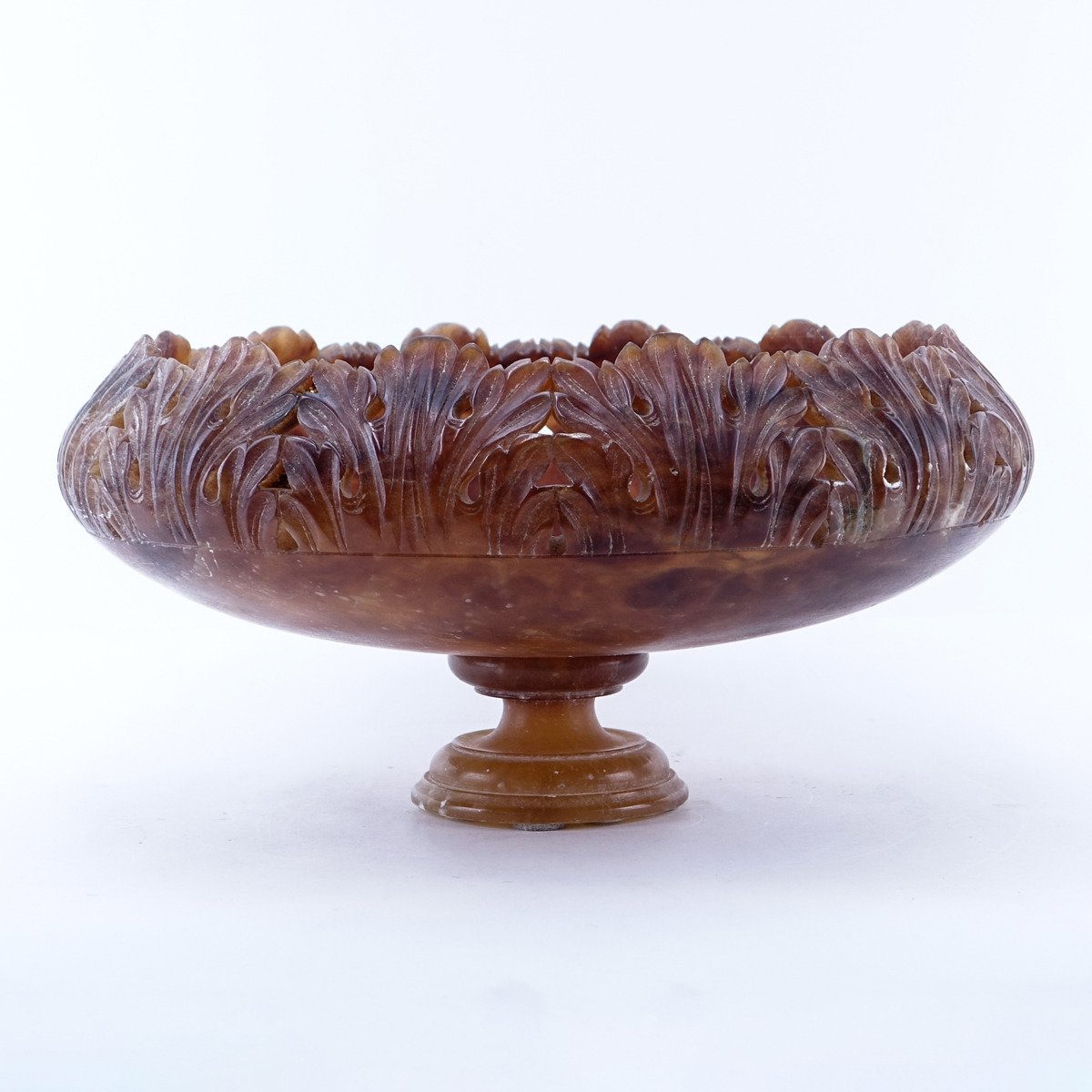 Large Carved Alabaster Footed Centerpiece Bowl.  Good condition.