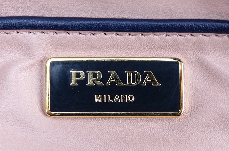 Prada Blue and White Tweed Flap Bag. Black lucite chain and hardware.