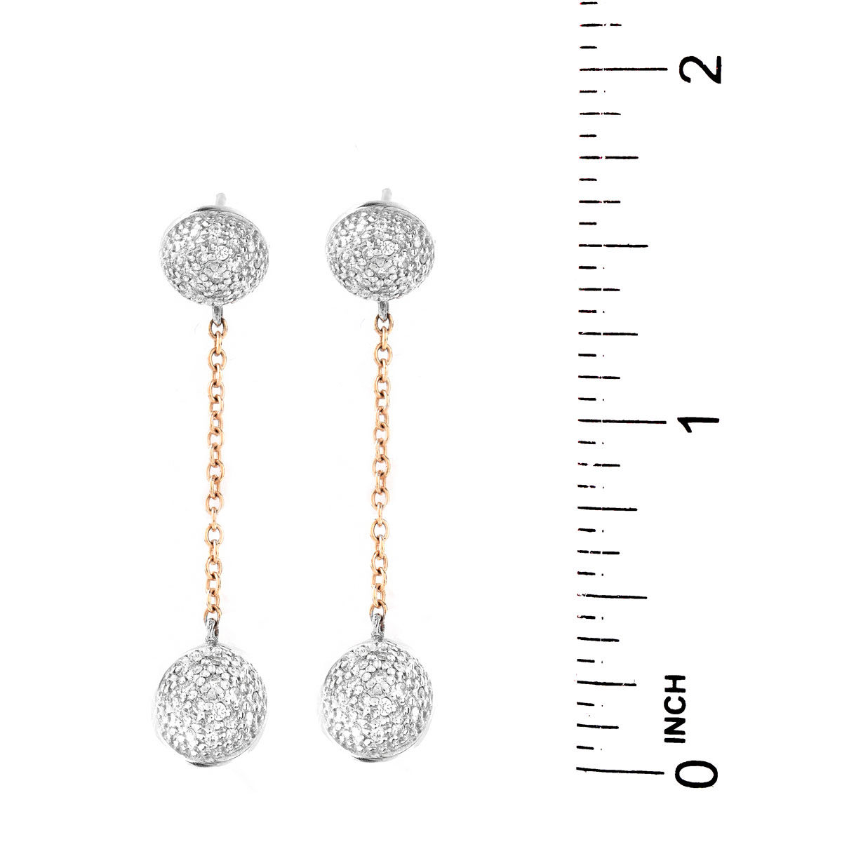 Micro Pave Diamond and 14 Karat White and Yellow Gold Dangle Earrings. Stamped 14K.