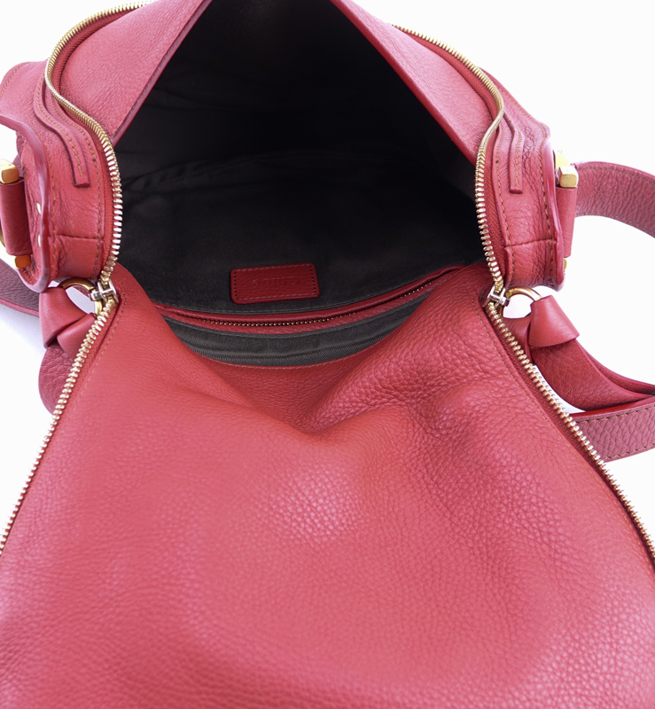 Chloe Grained Brique Leather Marcie Hobo Crossbody Bag. Brushed gold tone hardware.
