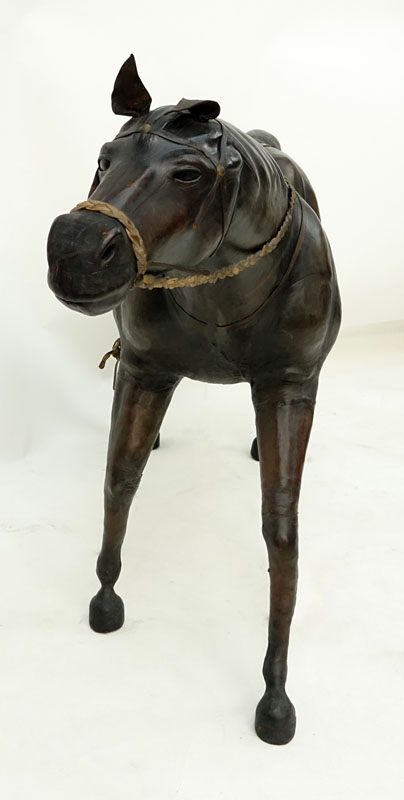 Large Vintage Leather Wrapped Model of a Horse. Normal rubbing to surface, junction to tail or else good condition.