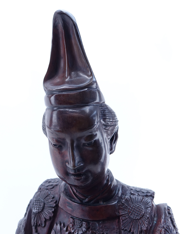 Japanese Bronze Sculpture of a Geisha with Drum, 20th Century. Brownish patina, rubbing.
