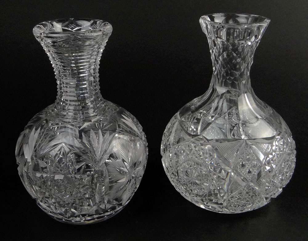 Pair of Two (2) Early American Brilliant Cut Bottles. Both with Intricate Cuts and Striated Bottoms.